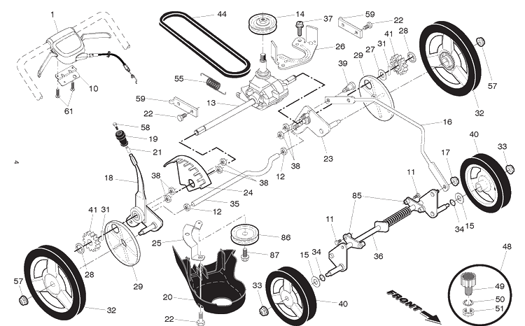 Drive Diagram and Parts List for HU700H (96143012801)(2018-09) Husqvarna Lawn Mower