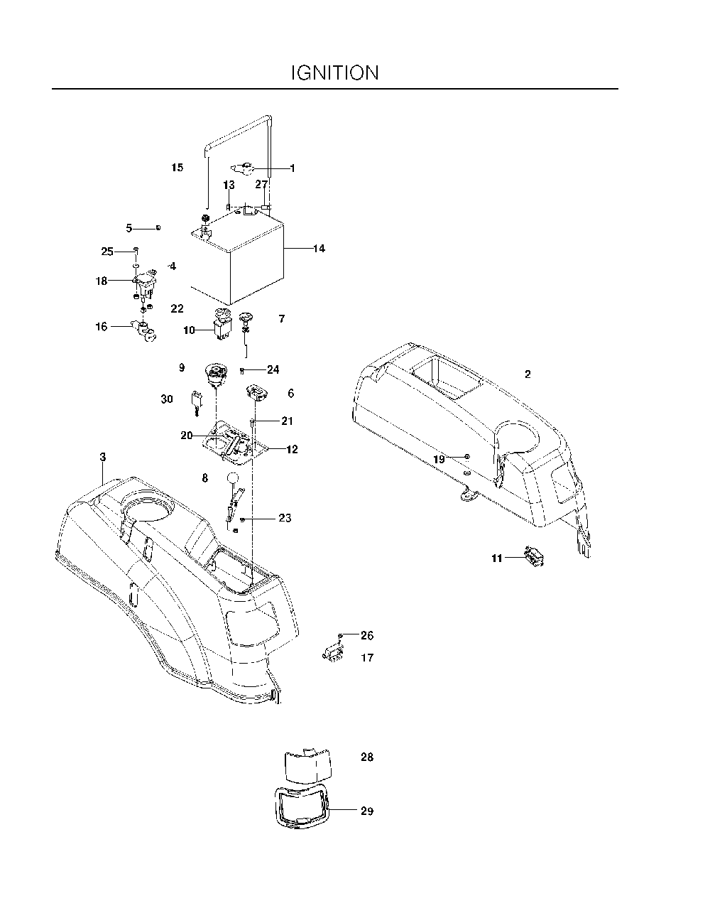 Ignition System Diagram and Parts List for EZ24TCE (966659701)(2010-12) Husqvarna Lawn Tractor