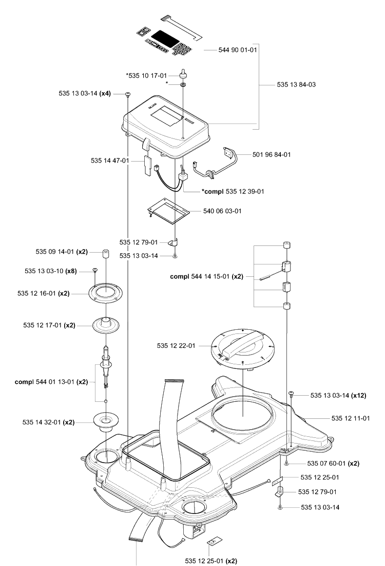 Upper Chassis/Control Panel Diagram and Parts List for 220AC 2007-02 Husqvarna Lawn Mower
