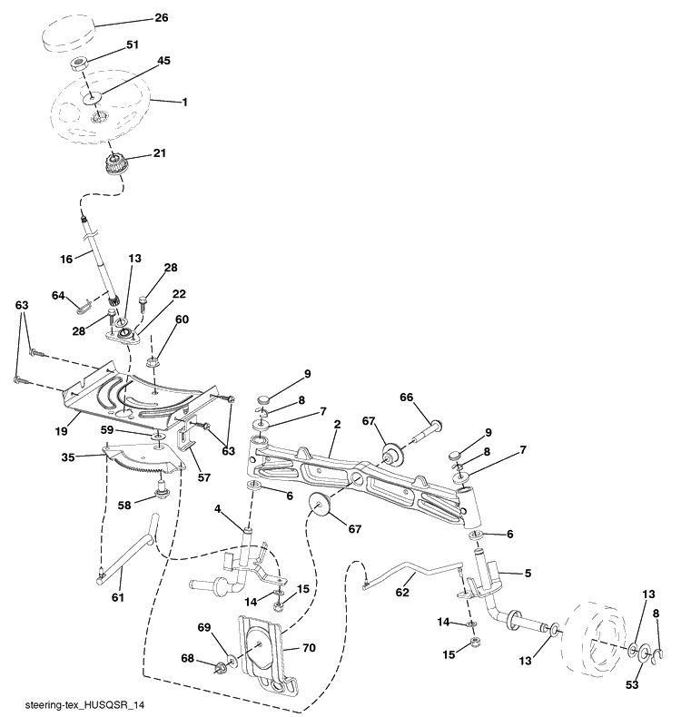 Steering Assembly Diagram and Parts List for YTH24V54 (917289640)(2010-04) Husqvarna Lawn Mower