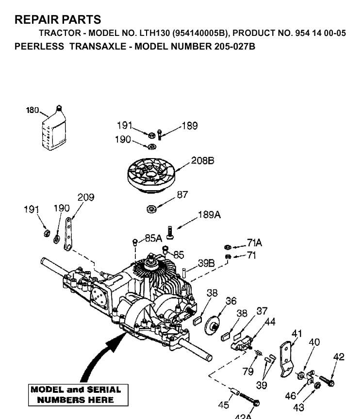 Transmission Diagram and Parts List for LTH130 (954140005B)(1997-01) Husqvarna Lawn Tractor