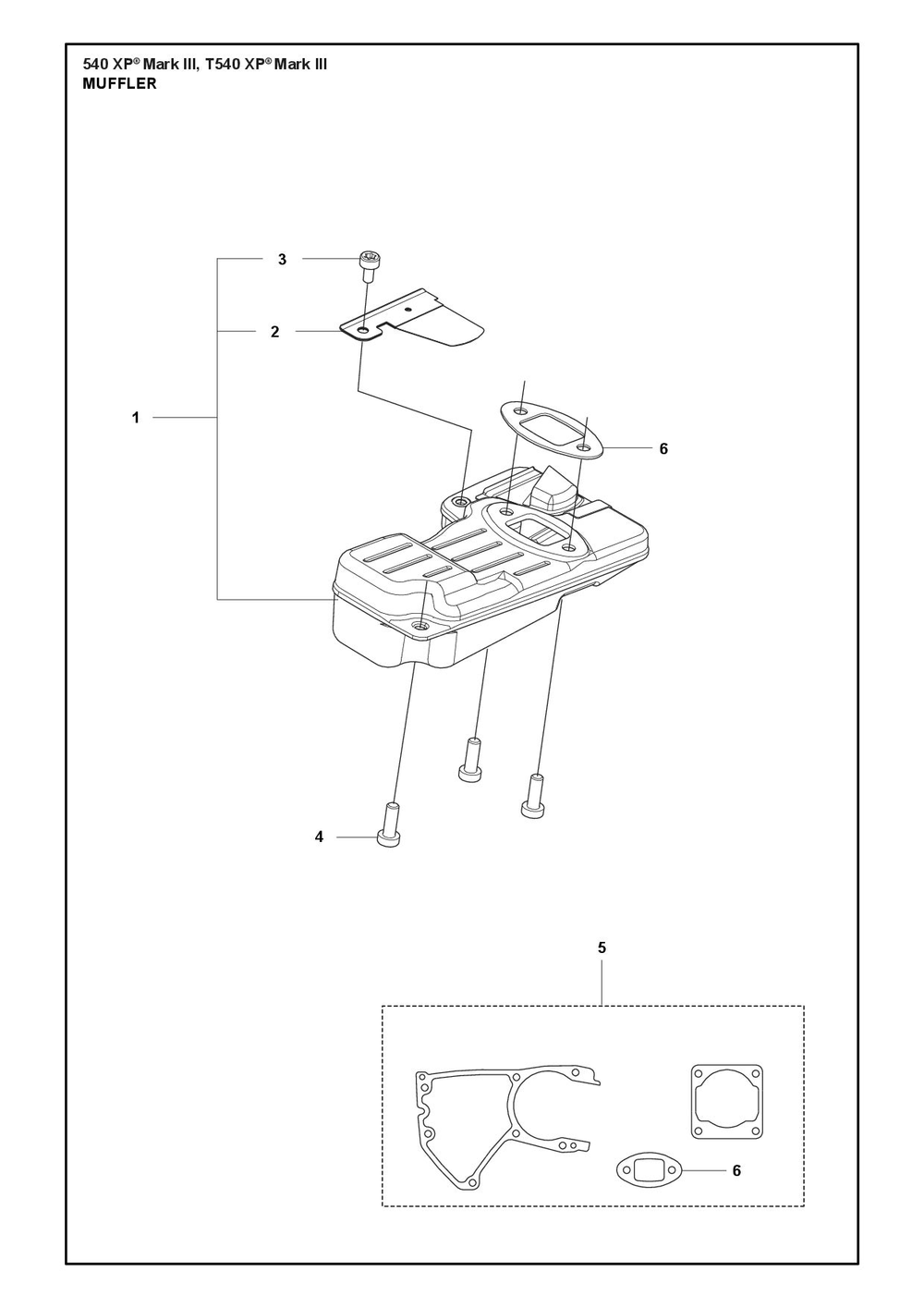 Muffler Diagram and Parts List for T540XPMARKIII  Husqvarna Chainsaw