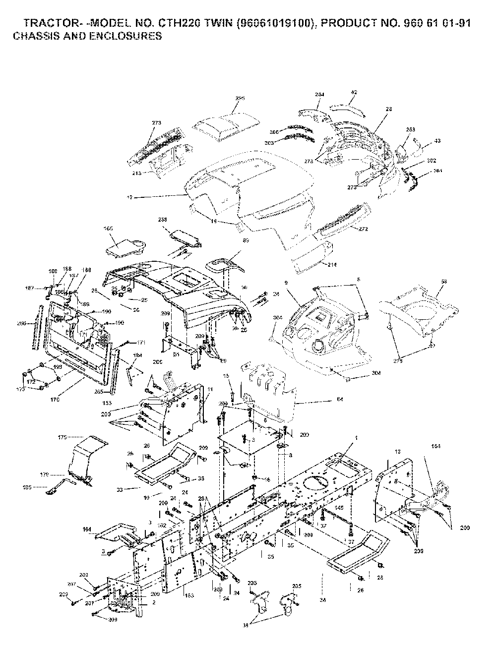 Chassis And Enclosures Diagram and Parts List for CTH220TWIN (96061019100, 960610191)(2007-04) Husqvarna Lawn Tractor