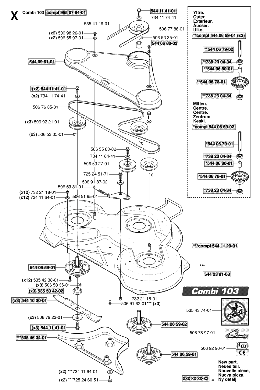 103cm Cutting Deck Diagram and Parts List for R15-V2AWD (965080101)(2006-01) Husqvarna Lawn Tractor