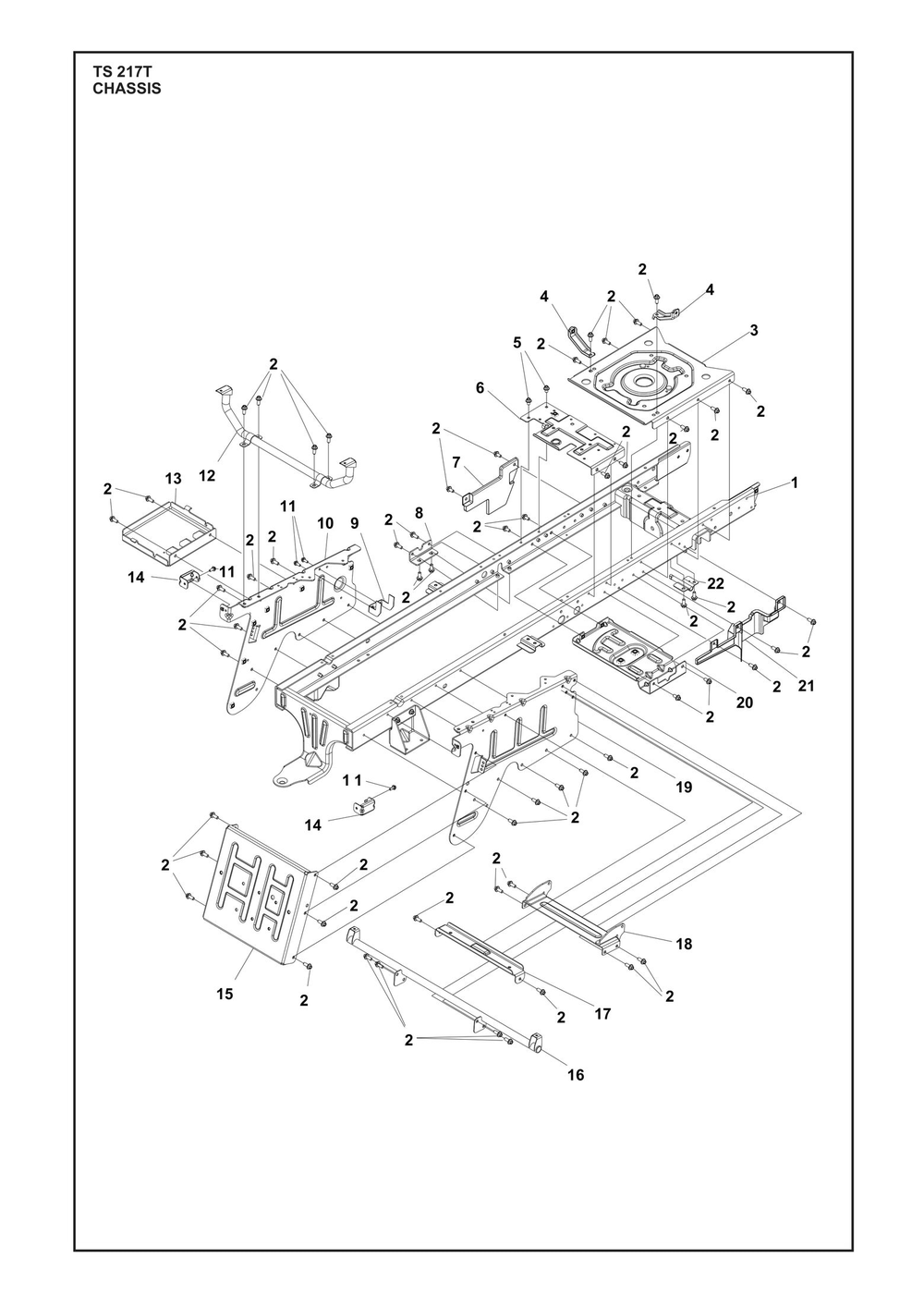 Chassis / Frame Diagram and Parts List for TS217T  Husqvarna Lawn Tractor
