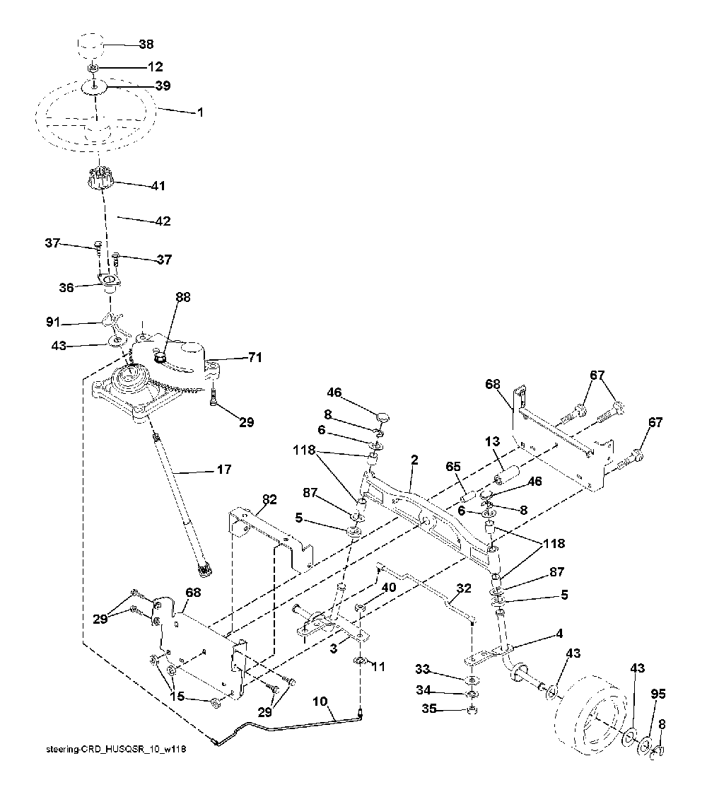 Steering Diagram and Parts List for CTH150 (TWIN, 96061026100)(2010-01) Husqvarna Lawn Tractor