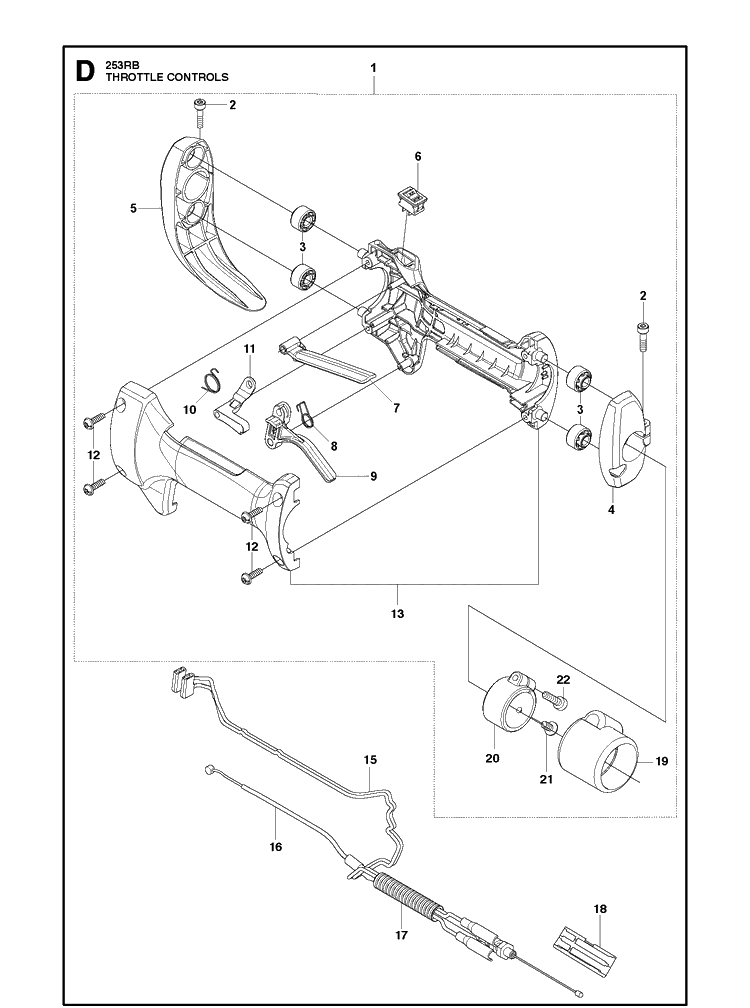 Throttle Controls Diagram and Parts List for 253RB 20182200001-Current Husqvarna Brush Cutter