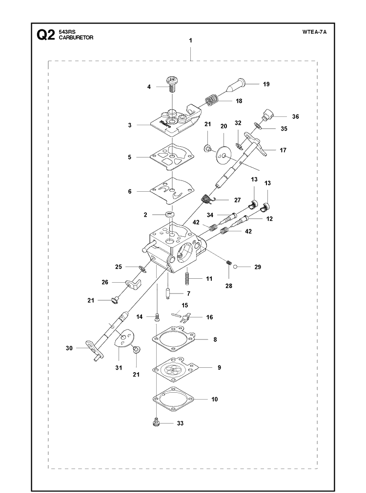 Carburetor Diagram and Parts List for 543RS 20141800001-20192200000 Husqvarna Brush Cutter