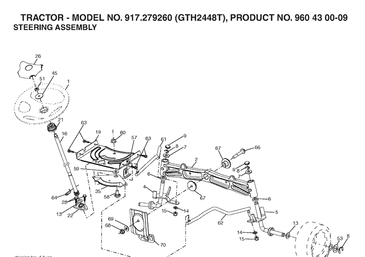Steering Diagram and Parts List for GTH2448T (917279260)(2006-02) Husqvarna Lawn Tractor