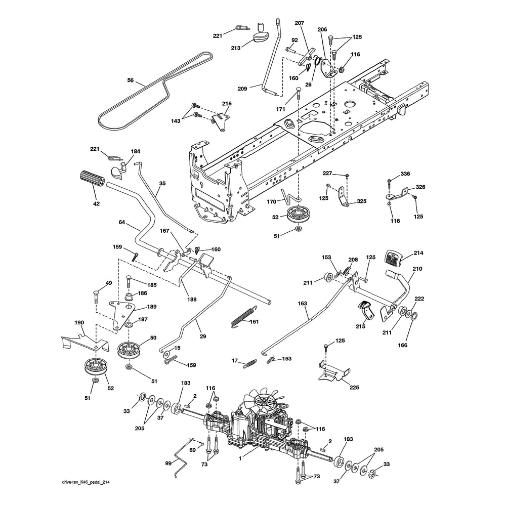 Drive Diagram and Parts List for YTH20K46-96043027700  Husqvarna Lawn Tractor