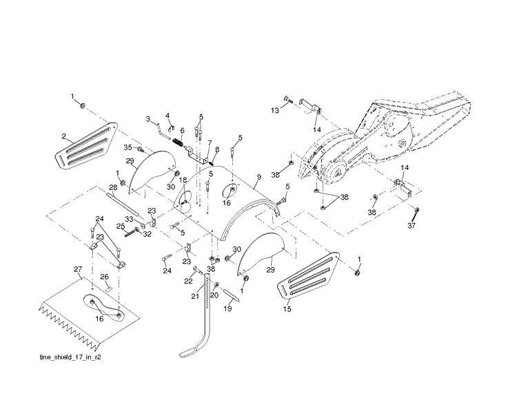 Tine Shield Diagram and Parts List for TR430 (96091001600)(2010-01) Husqvarna Cultivator