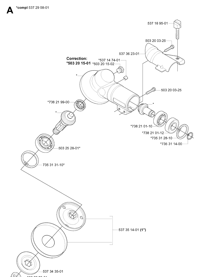 Bevel Gear Diagram and Parts List for 335R  Husqvarna Brush Cutter