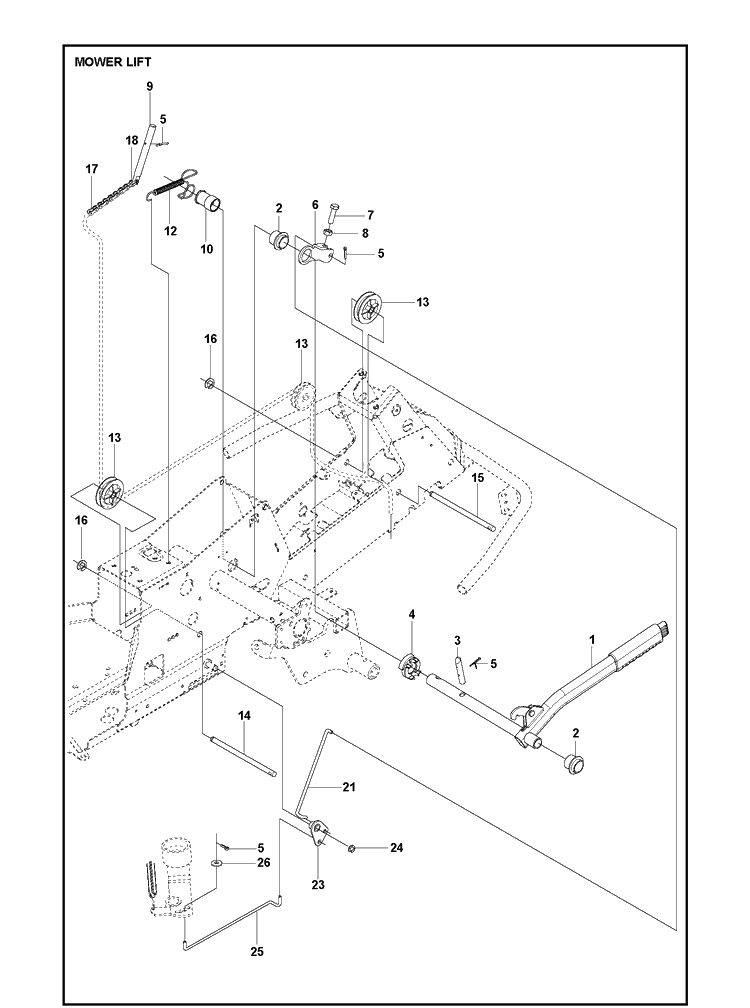 Mower Lift / Deck Lift Diagram and Parts List for R216T AWD Husqvarna Lawn Mower