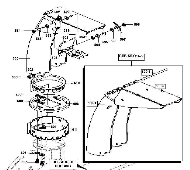 Discharge Chute Assembly Diagram and Parts List for ST624 1998-01 Husqvarna Snow Blower