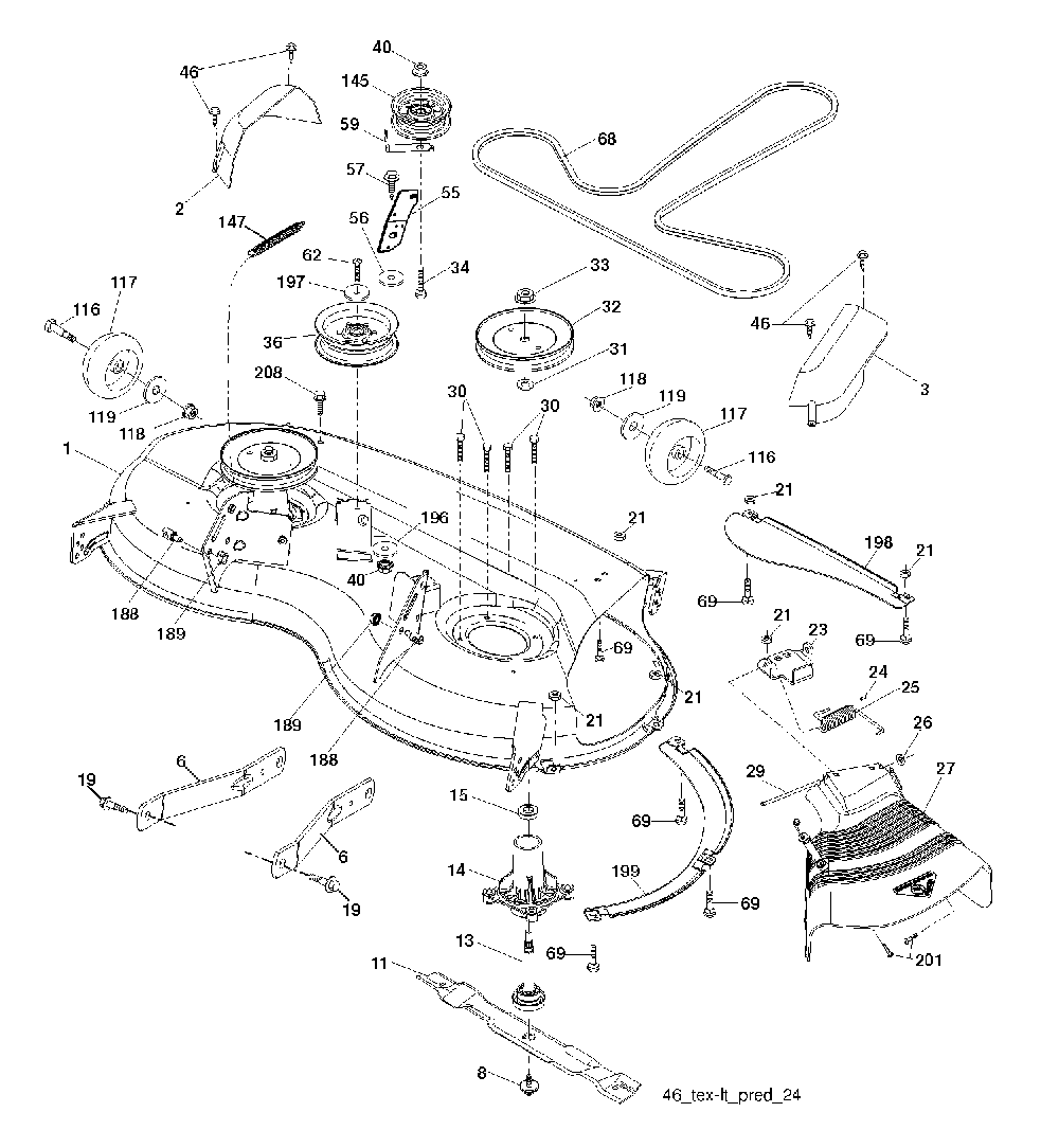 Mower Deck / Cutting Deck Diagram and Parts List for YTH200TWIN (96041006301)(2008-09) Husqvarna Lawn Tractor