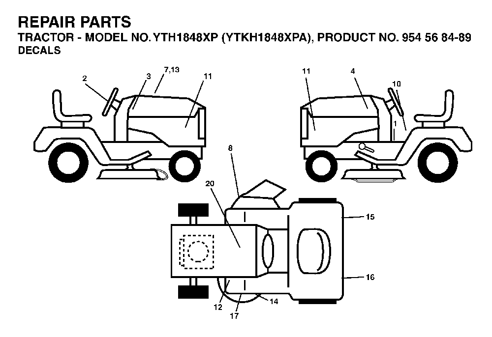 Decals Diagram and Parts List for YTKH1848XPA (954568489)(2004-03) Husqvarna Lawn Tractor