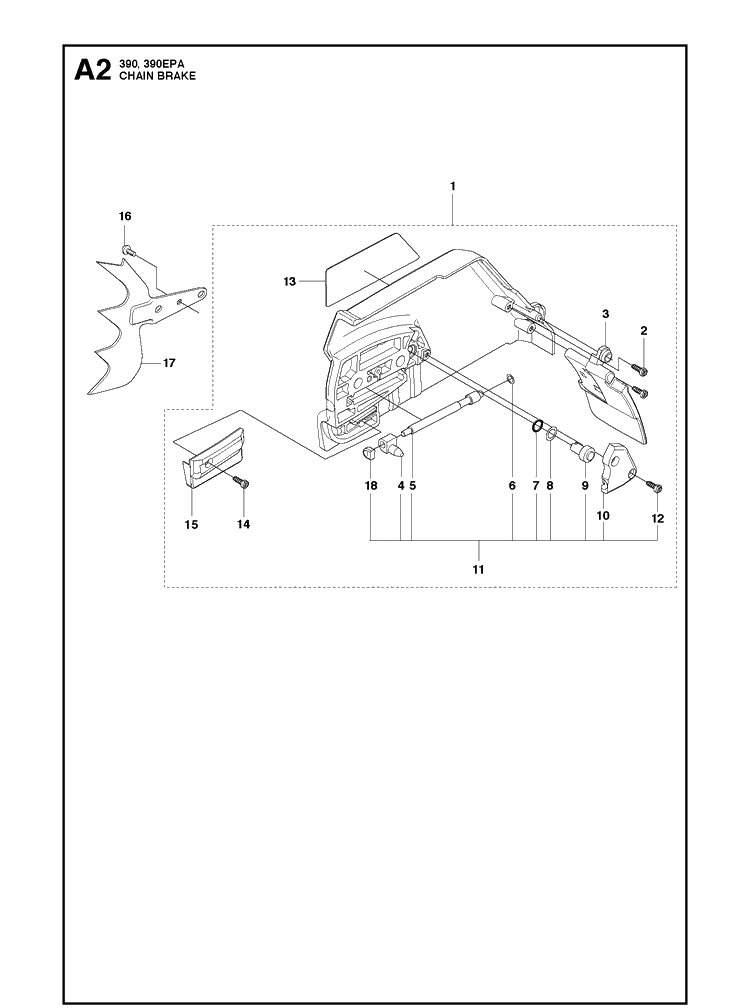 Chain Brake Diagram and Parts List for 390 2013-09 Husqvarna Chainsaw