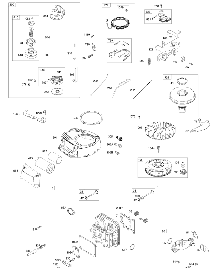 Briggs Engine Image 2 Diagram and Parts List for YTH2042 (917289610)(2010-05) Husqvarna Lawn Mower
