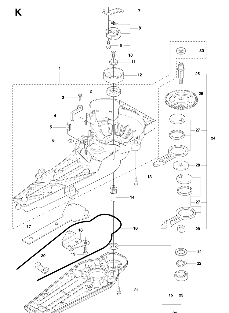 Gear Housing Diagram and Parts List for 323HD60 20081400001-20090400000 Husqvarna Hedge Trimmer