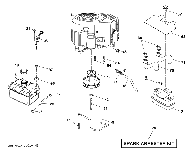 Engine Diagram and Parts List for YTH22V46 (917289630)(2010-05) Husqvarna Lawn Mower