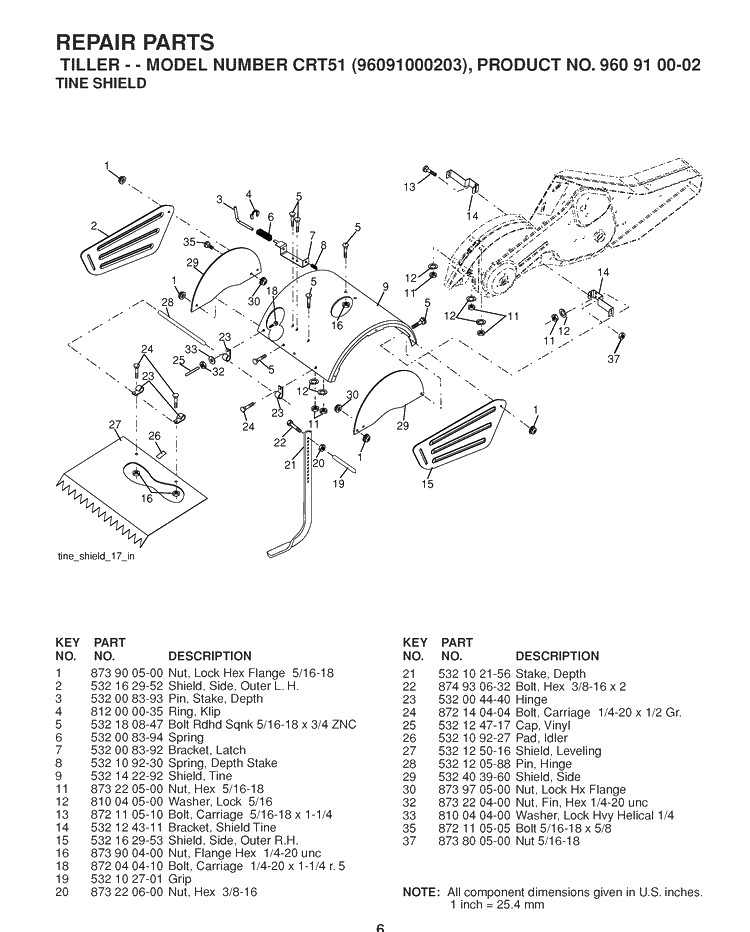 Tine Shield Diagram and Parts List for CRT51 (96091000203)(2007-02) Husqvarna Cultivator