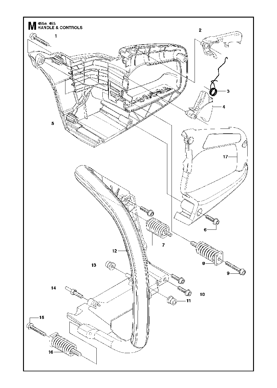 Handle Controls Diagram and Parts List for 455ERANCHER 2013-01 Husqvarna Chainsaw