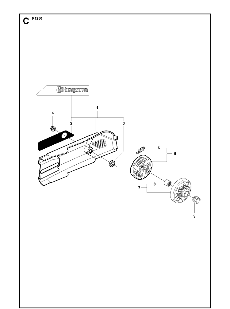 Belt Guard And Pulley Diagram and Parts List for K1250 2008-01 Husqvarna Lawn Tractor Accessories