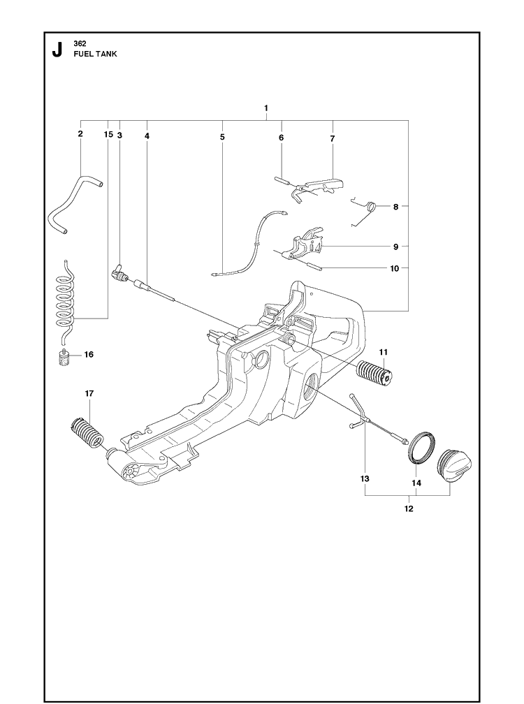 Fuel Tank 8 Diagram and Parts List for 362  Husqvarna Chainsaw