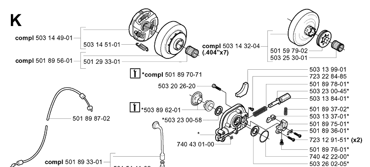 Clutch And Oil Pump Diagram and Parts List for 3120 20013500001-Current Husqvarna Chainsaw