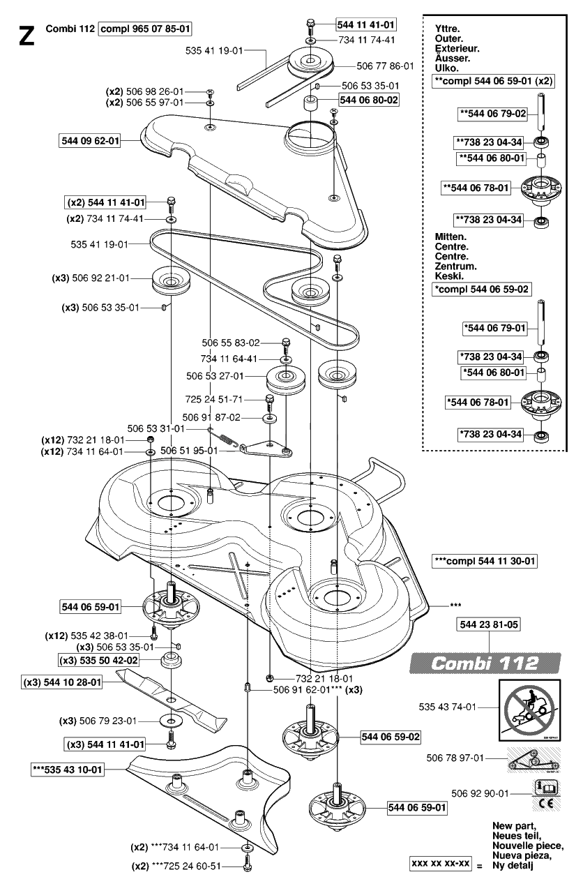 44-Inch/112cm Cutting Deck Diagram and Parts List for R15-V2AWD (965080101)(2006-01) Husqvarna Lawn Tractor