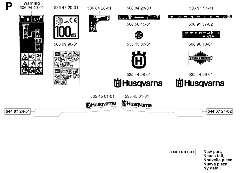 Decals Diagram and Parts List for R11C (965070301)(2006-01) Husqvarna Lawn Tractor