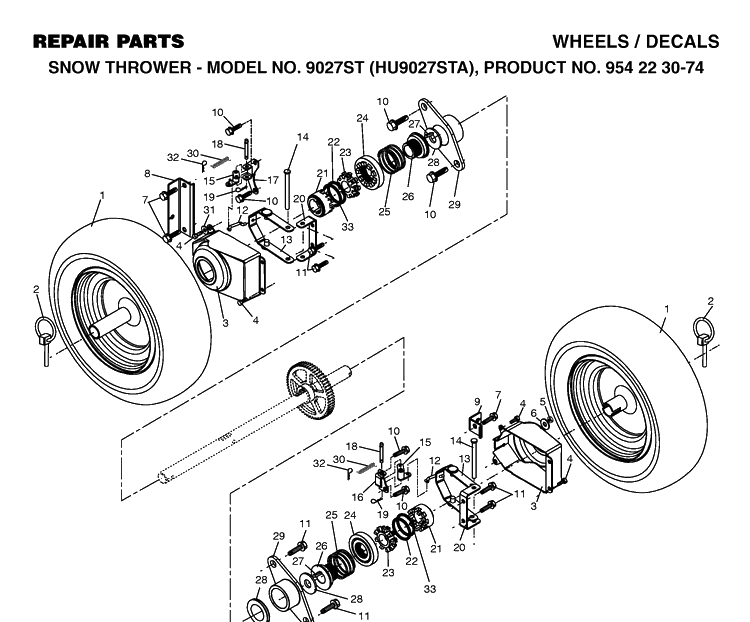 Wheels And Tires Diagram and Parts List for 9027ST (HU9027STA)(2002-09) Husqvarna Snow Blower