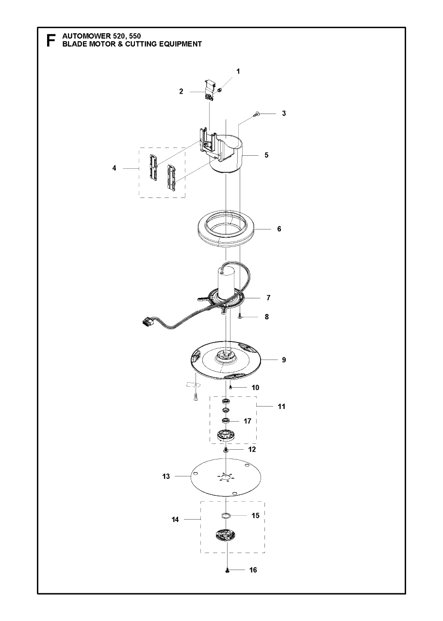 Blade Motor And Cutting Equipment Diagram and Parts List for 550 2018 Husqvarna Lawn Mower