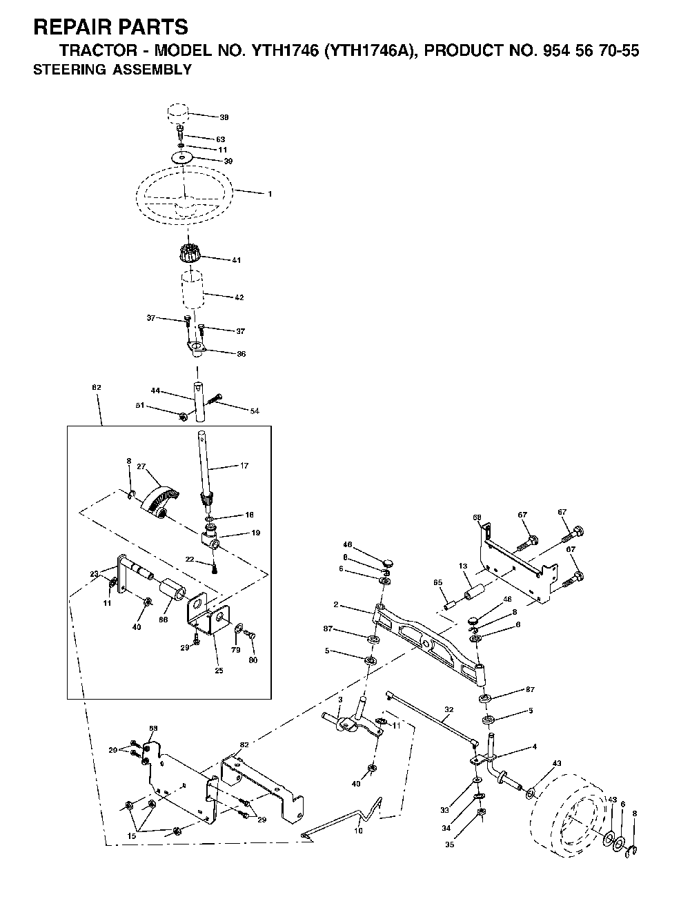 Steering Diagram and Parts List for YTH1746A (954567055)(2000-11) Husqvarna Lawn Tractor