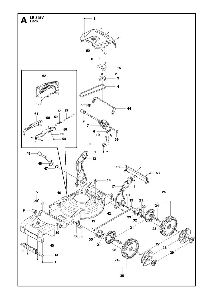 Mower Deck / Cutting Deck Diagram and Parts List for LB348V (Classic)(967238701)(2014) Husqvarna Lawn Mower