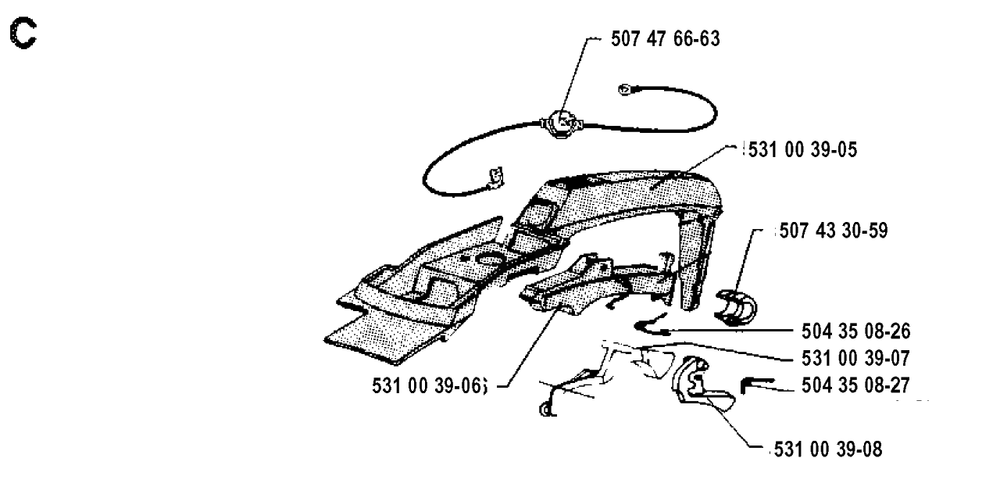 Handle Diagram and Parts List for 35 19902200001 & Above Husqvarna Chainsaw