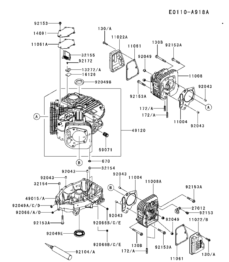 Cylinder And Crankcase Diagram and Parts List for FS481V-AS55 2017-09 Husqvarna Engine