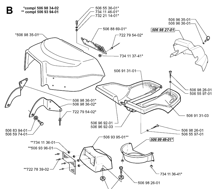 Hood Diagram and Parts List for PR14 2000-02 Husqvarna Lawn Mower