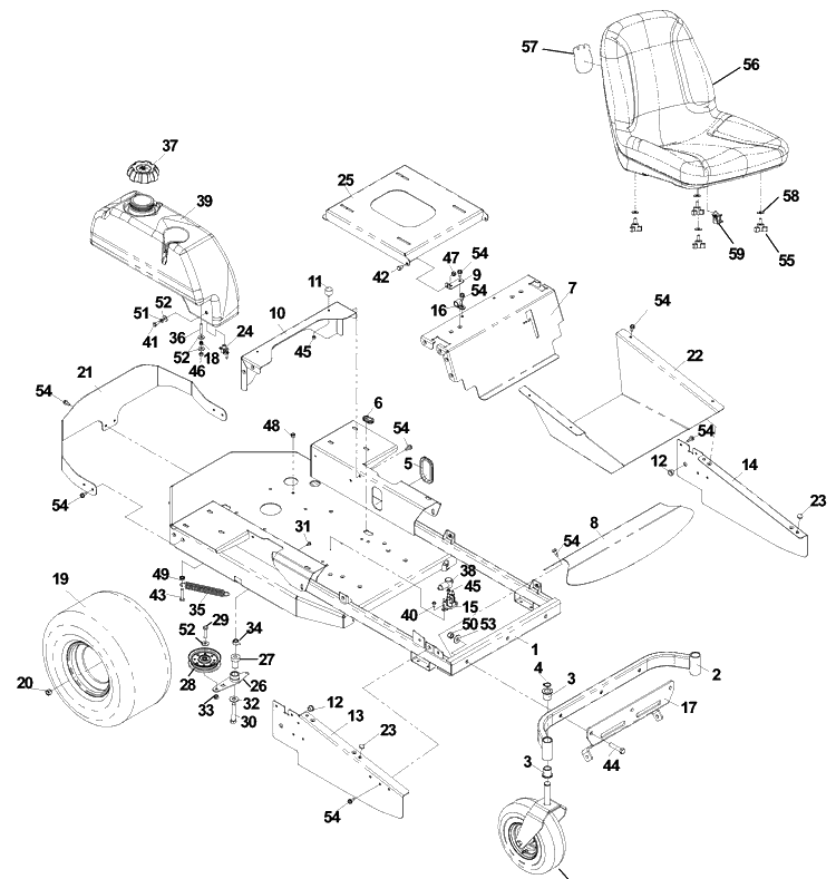 Main Frame Assembly Diagram and Parts List for CZ4817KOA (968999220)(2002-11) Husqvarna Lawn Mower