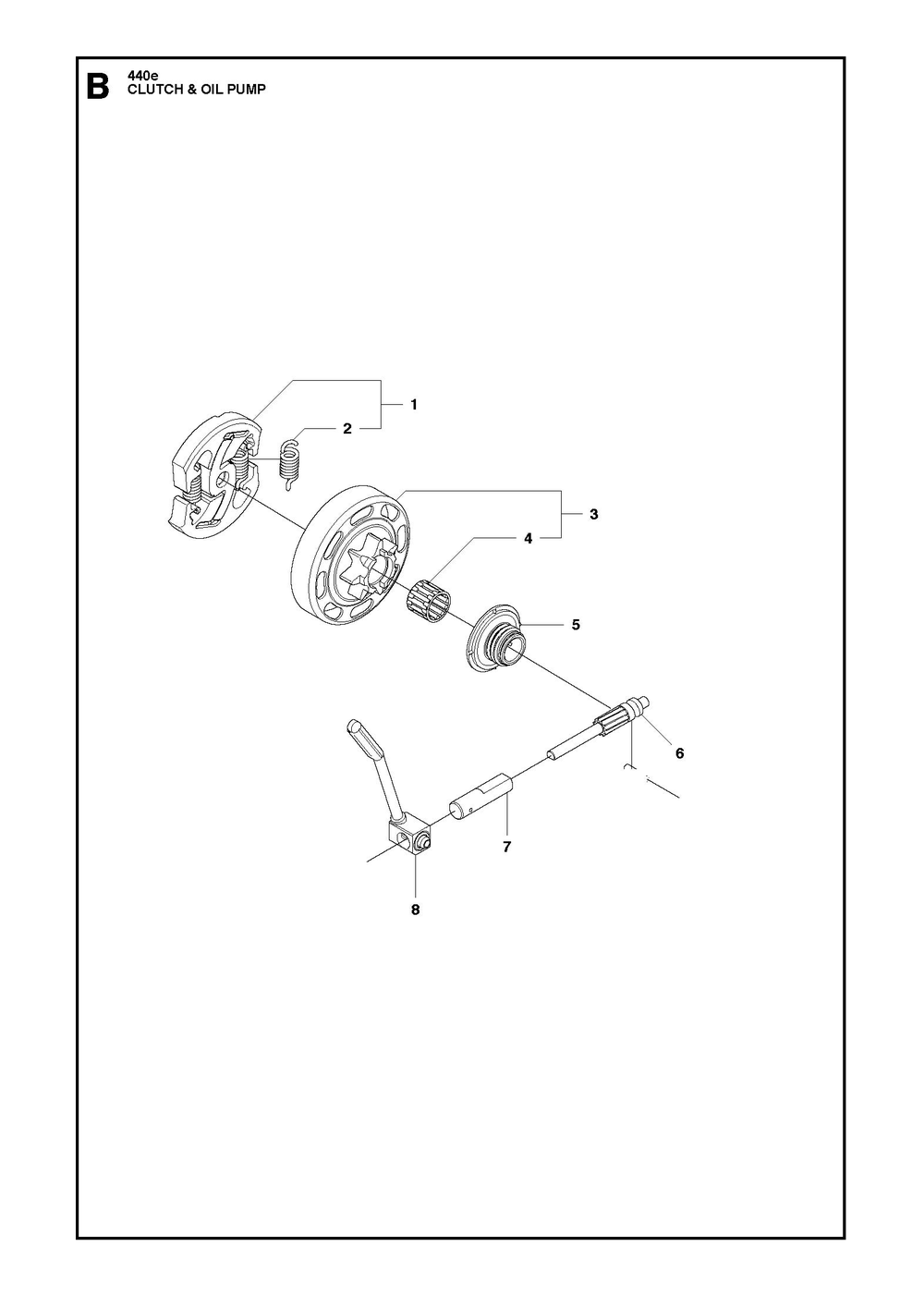 Clutch And Oil Pump Diagram and Parts List for 440 e-series Husqvarna Chainsaw