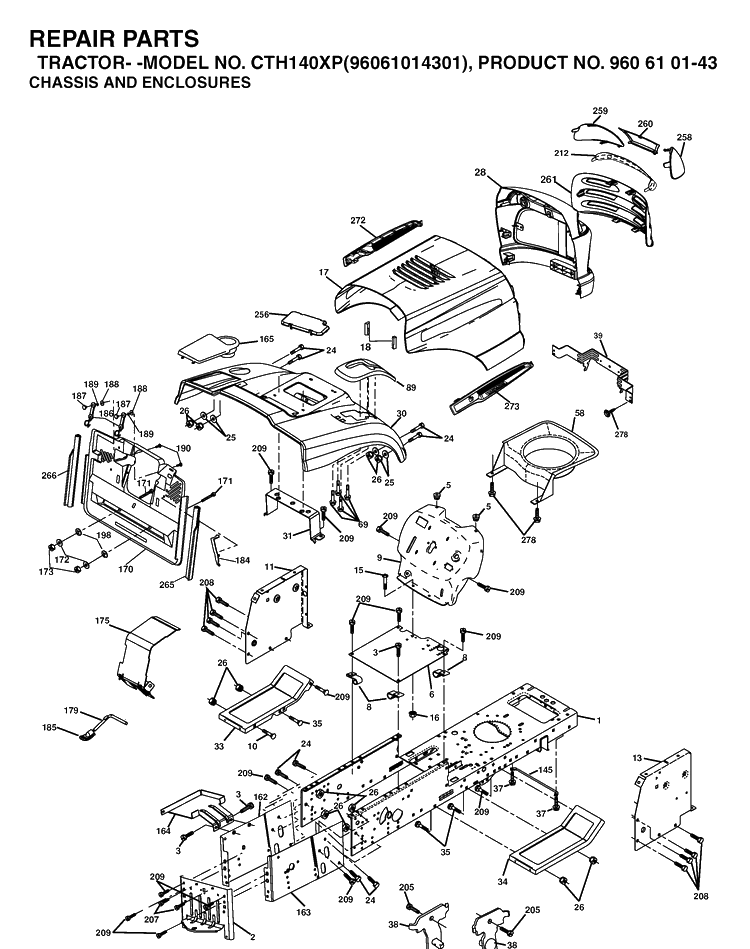 Chassis And Enclosures Diagram and Parts List for CTH140XP (96061014301)(2006-06) Husqvarna Lawn Tractor