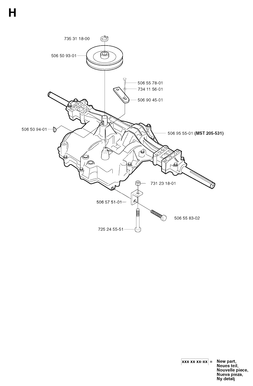 Transmission Diagram and Parts List for R11BIO 2003-01 Husqvarna Lawn Tractor