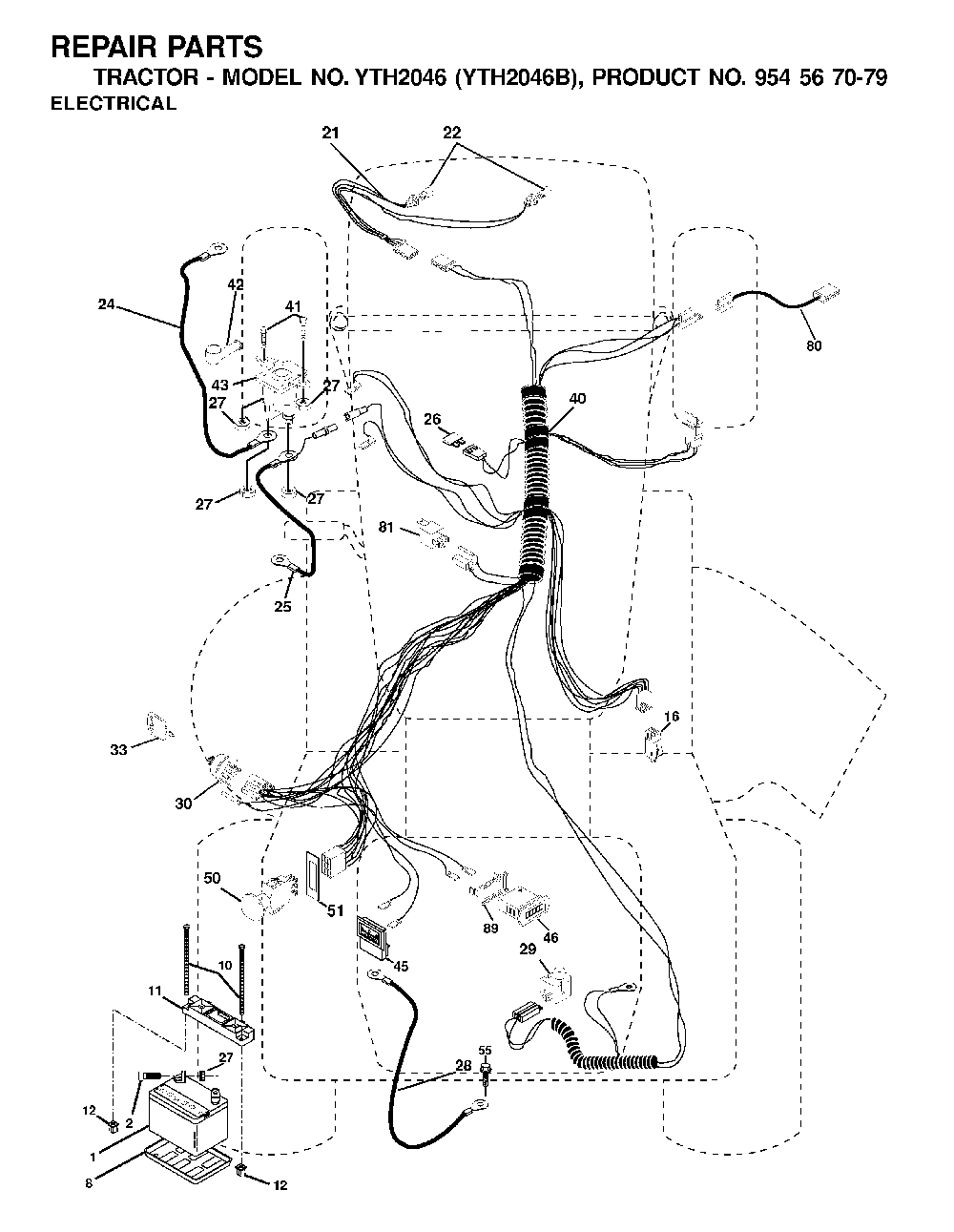 Electrical Diagram and Parts List for YTH2046B (954567079)(2001-01) Husqvarna Lawn Tractor
