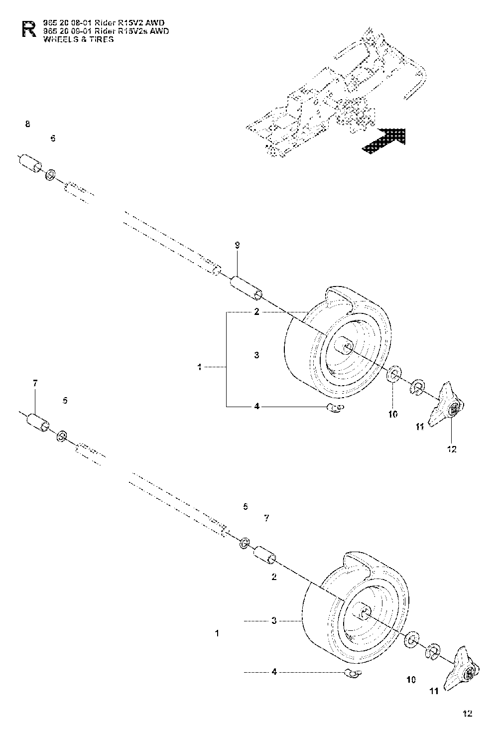 Wheels And Tires Diagram and Parts List for RIDER15V2SAWD (965200901)(2008-01) Husqvarna Lawn Tractor