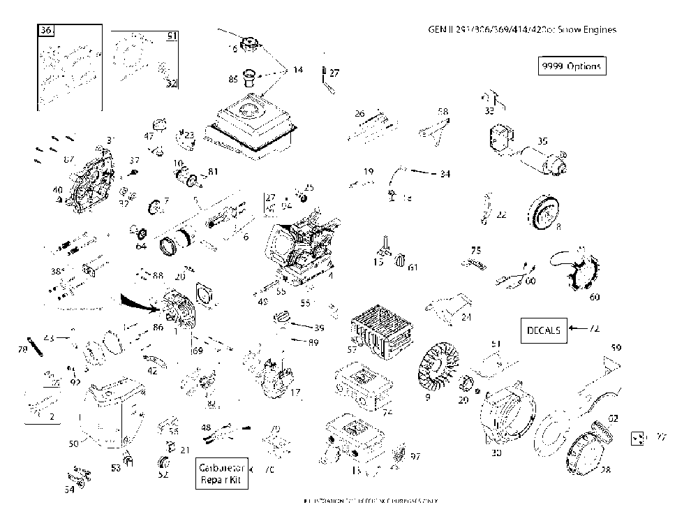Engine Diagram and Parts List for 12527SB96193005600 2010-07 Husqvarna Snow Blower