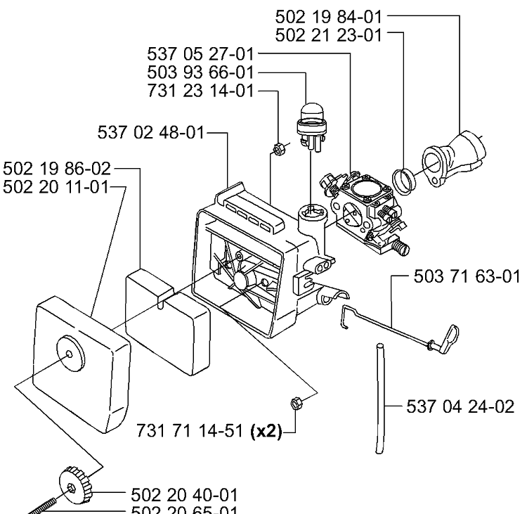 Air Filter / Carburetor Diagram and Parts List for 232RD 2000-10 Husqvarna Brush Cutter
