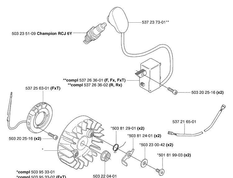 Ignition / Flywheel Diagram and Parts List for 345RX 2003-05 Husqvarna Brush Cutter