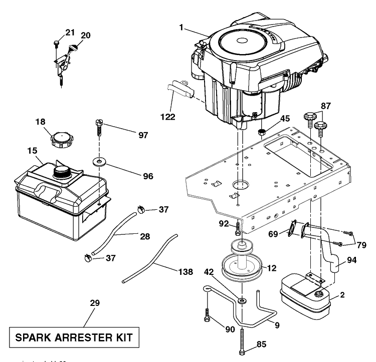 Engine Diagram and Parts List for YTA19K42 (96043013901)(2012-10) Husqvarna Lawn Tractor
