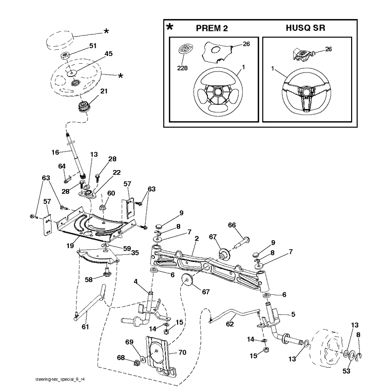 Steering Diagram and Parts List for YTH2042 (96041005400)(2007-04) Husqvarna Lawn Tractor