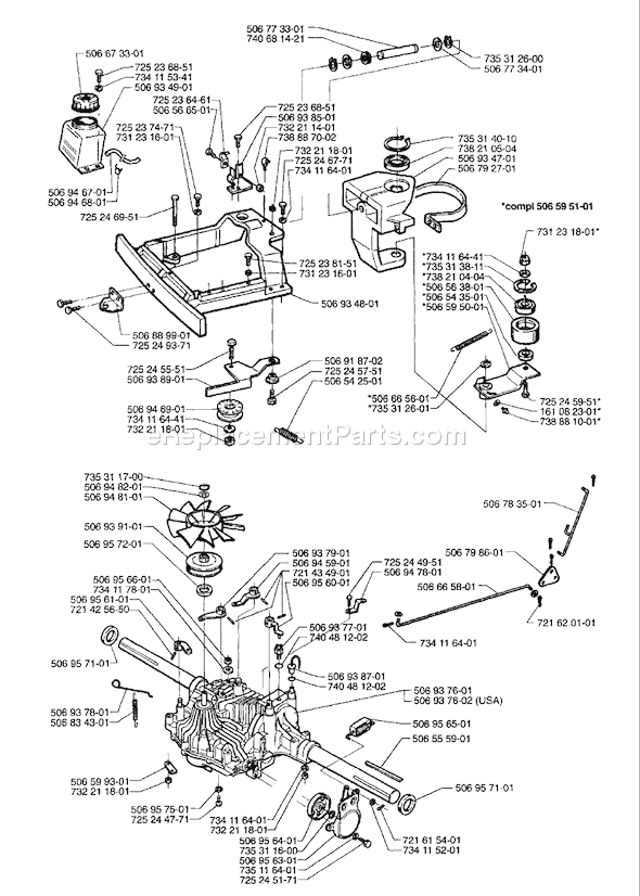 Page P Diagram and Parts List for RIDER1200 1996-08 Husqvarna Lawn Tractor
